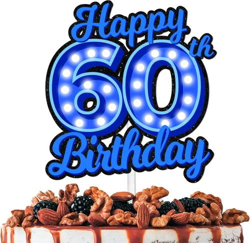 Miniatura 16 de Decoración de pastel de cumpleaños 10 con purpurina azul Let's Glow Crazy Party Theme Decor Supplies Men Women Happy Birthday 10 Anniversary Party