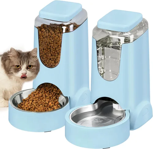 Miniatura 9 de Comedero y dispensador de agua automático para gatos con cuenco de acero inoxidable, comedero por gravedad para perros y bebedero para mascotas Gris