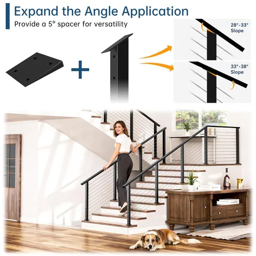 Miniatura 3 de Poste de escalera con barandilla de cable negro de 36 pulgadas con parte superior fija inclinada, poste de riel de alambre de acero inoxidable T304