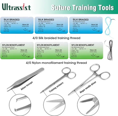 Miniatura 3 de Kit de práctica de sutura Ultrassist para estudiantes de medicina y veterinaria, kit de sutura inicial que incluye almohadilla de silicona duradera