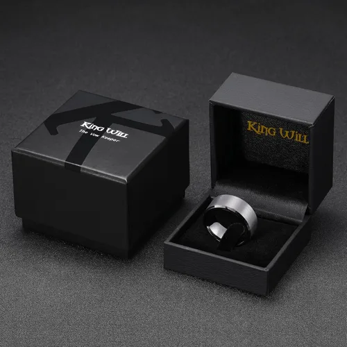 Miniatura 128 de King Will Anillo de boda de tungsteno para hombre, disponible en 15/64 a 25/64 de pulgada (6 a 10 mm), negro/plata, acabado mate, borde pulido