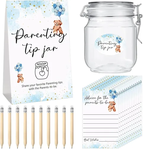 Miniatura 8 de Roowest Tarjetas de consejos de Baby Shower para bebé para nuevos padres - Cartel de frasco de propinas para nuevos padres, 60 tarjetas de consejos