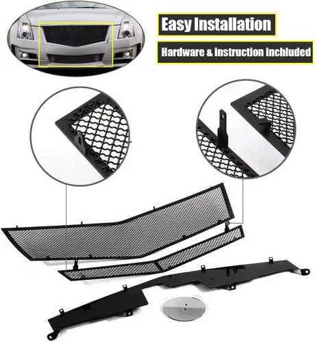 Miniatura 6 de AM&PM Parrilla frontal negra de malla de acero inoxidable compatible con Cadillac CTS 2008-2013