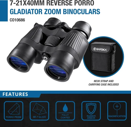 Miniatura 4 de Barska Gladiator - Prismáticos con zoom de 7-0.827 x 1.575 in, porro inverso, óptica totalmente revestida, armadura de goma, prismas BK-7