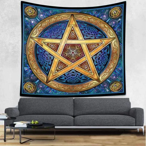 Miniatura 3 de Tapiz pentagrama, nudo celta, astrología hippie trippy, 60 x 60 pulgadas, dormitorio, sala de estar