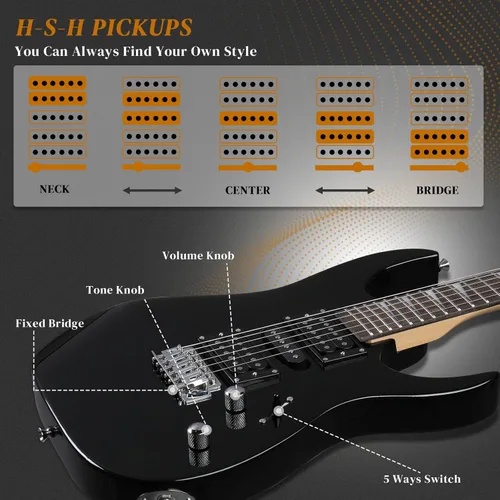 Miniatura 4 de Ktaxon Guitarra Eléctrica de 39" con Amplificador de 20 Vatios, Kit de Guitarra de Inicio Modelo 170 de Tamaño Completo para Principiantes