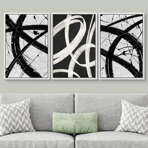 Miniatura 122 de SIGNWIN Lienzo enmarcado para pared, arte con pinceladas de flujo neutro en tonos beige abstractos, ilustraciones, arte moderno, decorativo