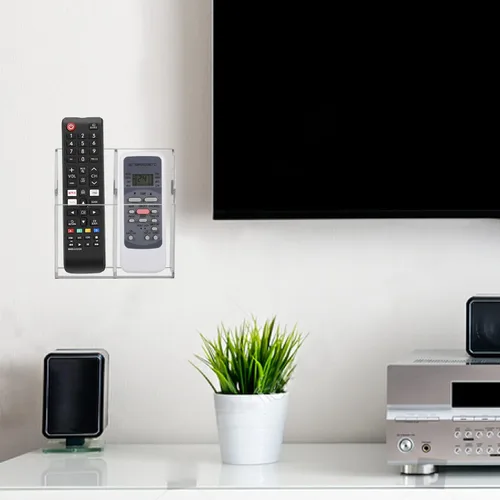 Miniatura 4 de HBlife Organizador de soporte de control remoto acrílico, organizador de montaje en pared transparente para TV, mesita de noche, 2 compartimentos
