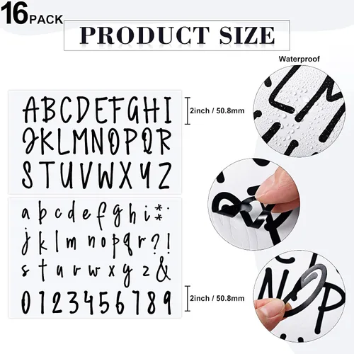 Miniatura 2 de Sepamoon 552 calcomanías de letras, 8 hojas autoadhesivas de vinilo del alfabeto, calcomanías de números de buzón impermeables para manualidades