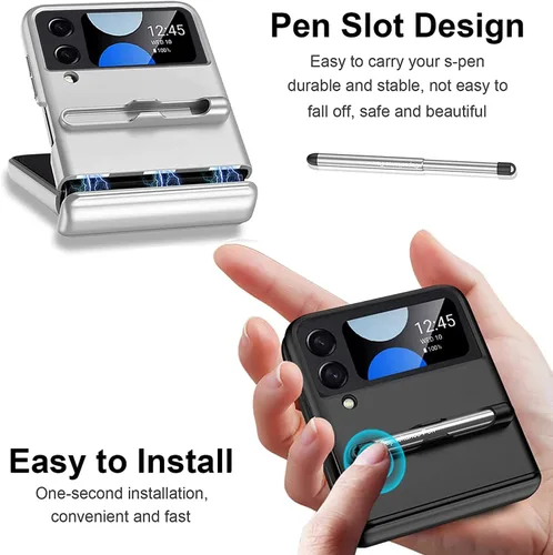 Miniatura 3 de Miimall Funda compatible con Samsung Galaxy Z Flip 4 con S Pen, protección magnética de bisagra todo incluido + protector de pantalla de vidrio