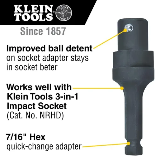 Miniatura 2 de Klein Tools Adaptador NRHDA para NRHD, adaptador hexagonal de cambio rápido de 7/16 pulgadas con acabado negro resistente al óxido
