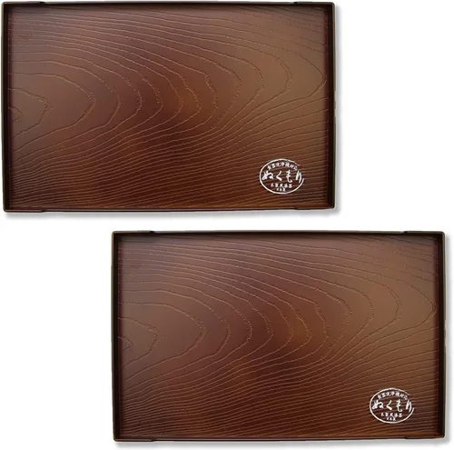 Miniatura 9 de JapanBargain, Juego de 2 bandejas de servir lacadas japonesas, diseño Sakura, bandejas de plástico ligeras para té y sushi, 8-7/8 x 7-7/8 pulgadas