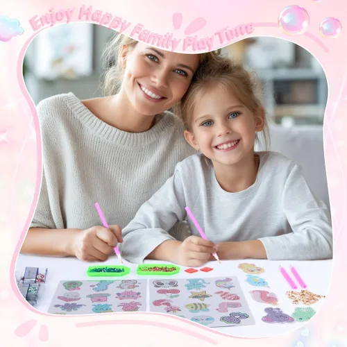 Miniatura 6 de EAPHANT Kits de arte de diamantes para niños, llaveros de gemas y calcomanías, regalos de pintura para niñas de 4 a 8 a 12 años, juguetes de artes