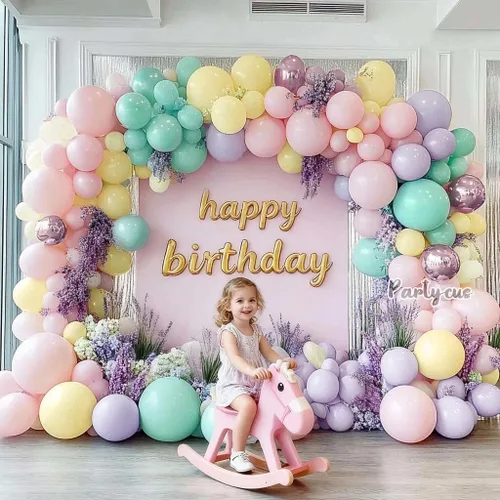 Miniatura 7 de Kit de arco de guirnalda de globos pastel de doble relleno, globos de color rosa bebé, morado, amarillo, verde, con látex lila metálico para baby