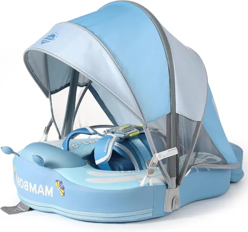 Miniatura 13 de Flotador Mambobaby con cola para bebé con toldo, flotador de piscina sólido, entrenador de natación infantil, entrenamiento de natación tumbado