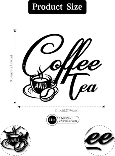 Miniatura 3 de Letrero de metal de café y té, letreros colgantes de barra de café para decoración de pared, letreros de metal negro para decoración de pared