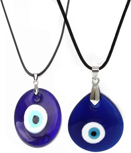 Collar con colgante de ojo turco de 2 a 4 unidades, de color azul de la suerte, con cuerda de cuero de cristal y corazón de amor, collar de amuleto
