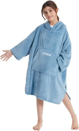 Miniatura 5 de Hiturbo Bata de cambio de toallas para niños: manta de felpa suave, sudadera con capucha cálida de forro polar coral, poncho de surf de natación Azul