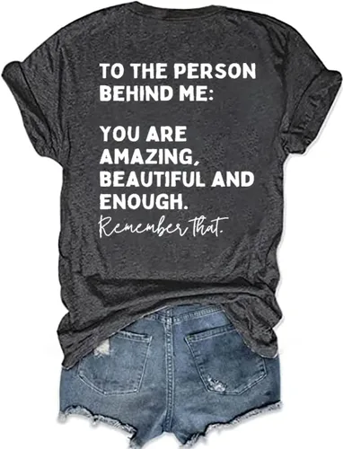 Miniatura 5 de Camiseta con texto en inglés "You Matter to The Person Behind Me" para mujer, camiseta casual de manga corta con cuello en V, camiseta inspiradora