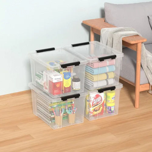 Miniatura 5 de Hespama Paquete de 4 contenedores de almacenamiento transparentes de 22 cuartos de galón, caja de almacenamiento con tapa de plástico con ruedas