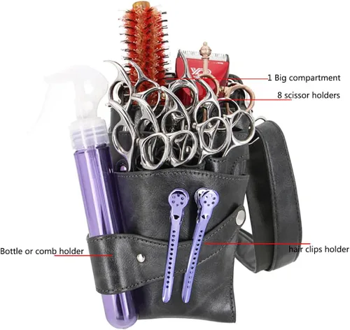 Miniatura 2 de Bolsa de tijeras, cuero suave, peluquería, peluquería, tijeras, funda para estilista, bolsa de herramientas con cinturón para el hombro Gris