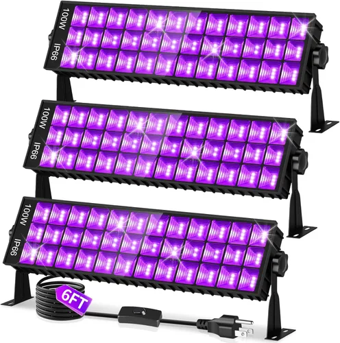 Miniatura 11 de Barra de luz negra de 100 W IP66 impermeable, luz negra LED con enchufe+interruptor+cable de 6 pies, luces negras para interiores y exteriores, luz