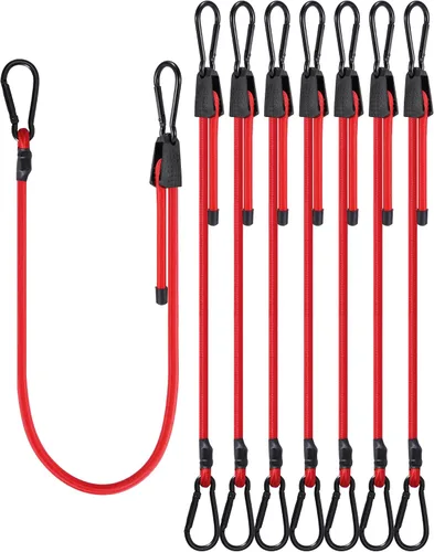 Miniatura 20 de Paquete de 4 cordones elásticos planos ajustables de 3 vías con ganchos, fácil de ajustar la longitud de los 3 lados, Lucky Straps 30 pulgadas