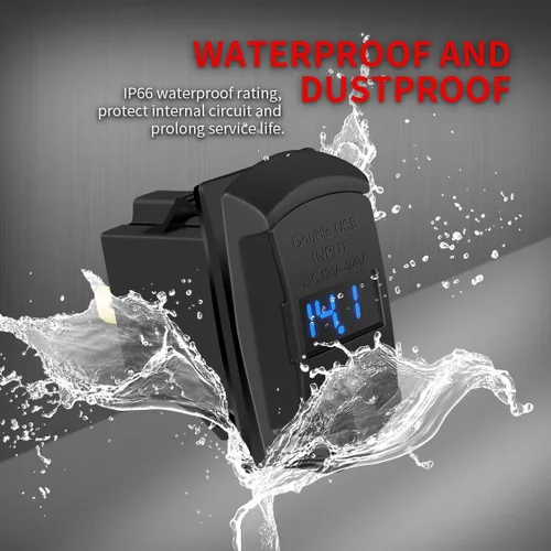 Miniatura 5 de DaierTek Interruptor de palanca USB marino 12V con 2 puertos de carga 4.2A, impermeable, con salida de enchufe y voltímetro digital LED azul
