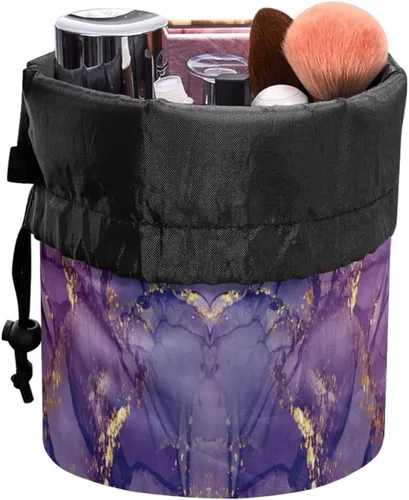 Miniatura 2 de COEQINE Bolsas de maquillaje con cordón, bolsas de gran capacidad para mujeres, bolsas de aseo femeninas para viajes y trabajo, Púrpura