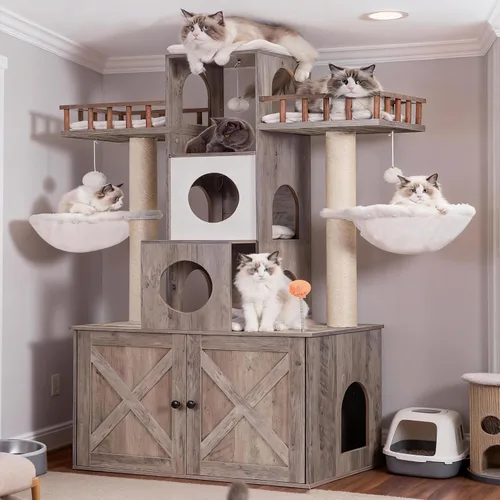 Miniatura 11 de Heybly Árbol para Gatos con Compartimento para Caja de Arena para Gatos Grandes de Interior, Torre para Gatos Grandes de 20 Libras de Servicio