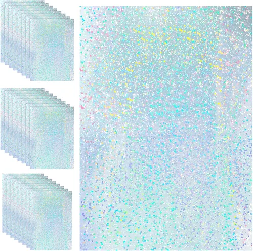 Miniatura 10 de Outus 24 hojas de papel adhesivo holográfico, hojas de laminado holográfico, láminas de superposición transparente, laminación adhesiva de vinilo
