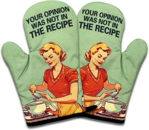 2 Pack de Manoplas Divertidas para Horno para Mujeres, Tu Opinión no Estaba en la Receta, Manoplas Retro de Ama de Casa Resistente al Calor, Regalos