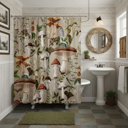 Miniatura 27 de Castle Fairy Cortinas de ducha con hojas de ginkgo, cortina de baño botánica de naturaleza verde, tela de plantas de acuarela, juego de decoración