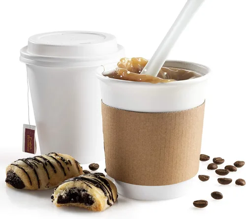 Miniatura 3 de NYHI Paquete de 200 vasos desechables de papel blanco de 8 onzas con tapas y fundas para bebidas frías y calientes, para agua, jugo, té o café