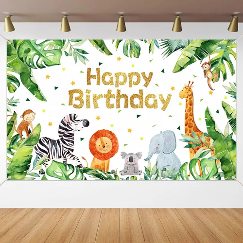 Suministros para fiesta de cumpleaños de safari con temática de animales de la selva, telón de fondo, zoológico, animales, decoraciones de fiesta