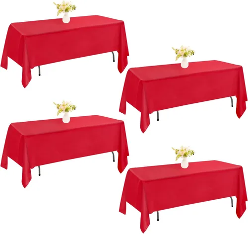 Miniatura 53 de Paquete de 4 manteles rectangulares de poliéster lavables de 60 x 102 pulgadas, color blanco, para mesas de comedor, bodas, bufés, fiestas