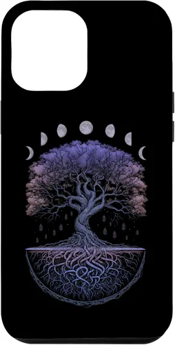 Miniatura 25 de Funda para iPhone 11 Pro Max Yggdrasil nórdico árbol de la vida vikinga fases de la luna