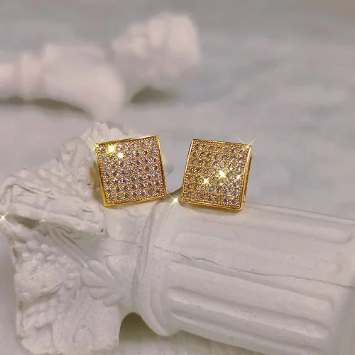 Miniatura 4 de RANKEEF Aretes para hombre, aretes helados para hombre, aretes chapados en oro de 18 quilates, hipoalergénicos, redondos, con parte trasera