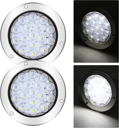 Miniatura 11 de Kit de 2 luces LED redondas amarillas traseras para remolque, 24 luces LED de freno y giro de marcha atrás para camión RV (24 LED, amarillo)