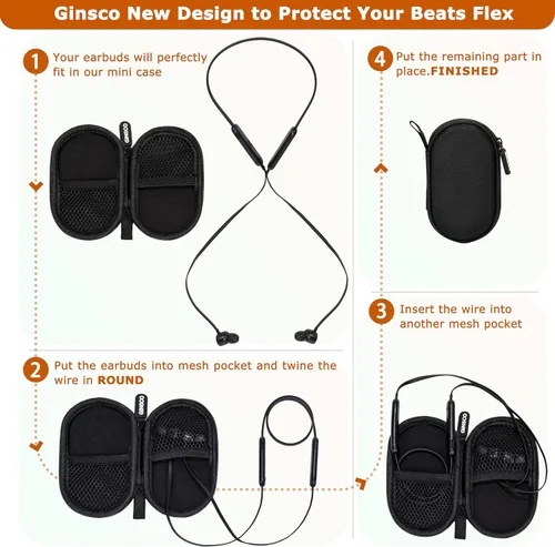 Miniatura 5 de Ginsco Estuche Mini-Portátil para Auriculares Beats Flex Inalámbricos con Micrófono Integrado, para Auriculares Apple EarPods con Cable/Auriculares