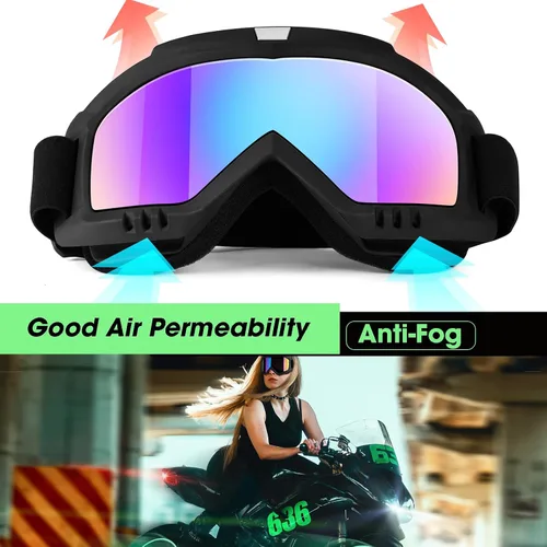 Miniatura 4 de Gafas de motocross para motocicleta, paquete de 2 unidades, ATV, esquí, resistentes al viento, para adultos, hombres, mujeres, jóvenes