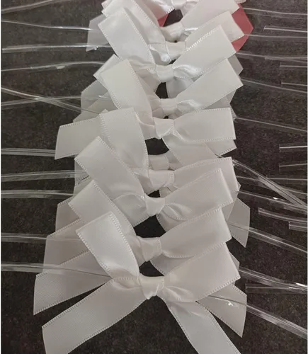 Miniatura 2 de Paquete de 50 lazos blancos para corbata, lazos preatados, lazos de satén de Navidad para bolsas de golosinas, lazos de embalaje para dulces