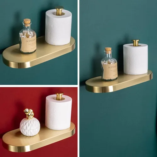 Miniatura 10 de RANDOM Soporte de papel higiénico dorado cepillado con estante SUS 304 Accesorios de baño de acero inoxidable Soporte de pañuelos Dispensador