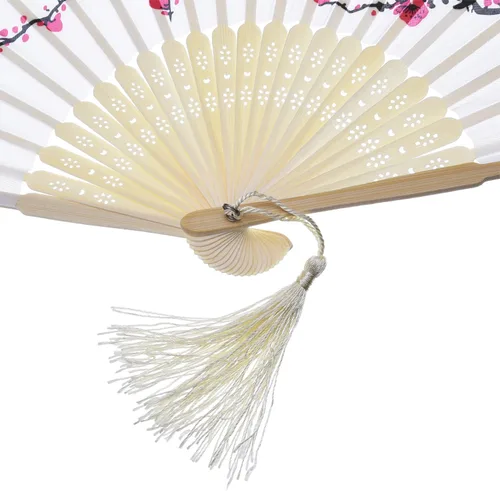 Miniatura 3 de Hotop 2 abanicos de mano plegables de seda con marcos de bambú para mujeres, color rosa y azul, portátil, artesanías chinas para bailar, accesorios