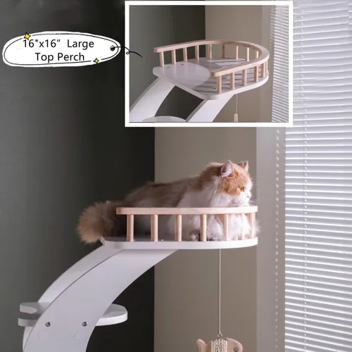 Miniatura 3 de SHENGOCASE Moderna y elegante torre de madera para gatos de 52.4 pulgadas de alto, escalera estética para condominio con plataforma de percha grande
