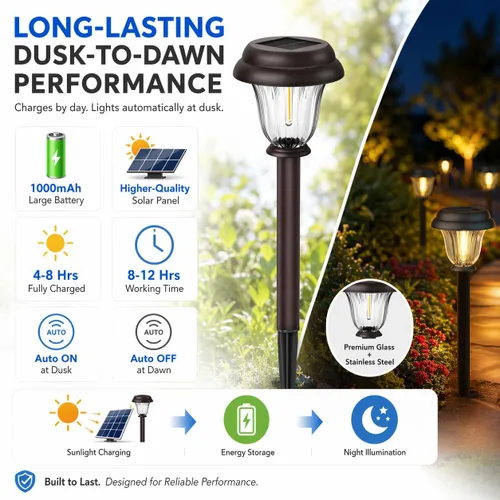 Miniatura 6 de DERAYSION Solar Lights Outdoor, 6 Pack Brushed Stainless Steel Glass Solar Pathway Lights, Auto On/Off Long-Lasting Outdoor Solar Lights for Garden