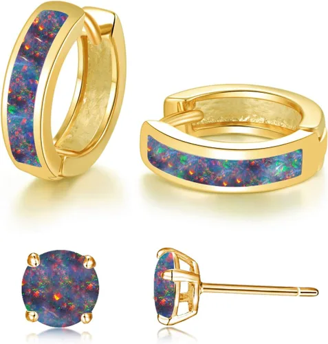 Miniatura 115 de CiNily Aretes Huggie de ópalo con bisagras, chapados en oro, hipoalergénicos, pequeños aretes de aro para mujeres, adolescentes, niñas, hombres