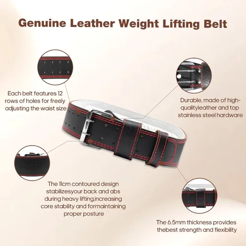 Miniatura 3 de Genuine Leather Weight Lifting Belt for Men Double Prong Power Belt Heavy Duty - Strong, Stabilizing Back Support for Deadlifts, Squats Powerlifting