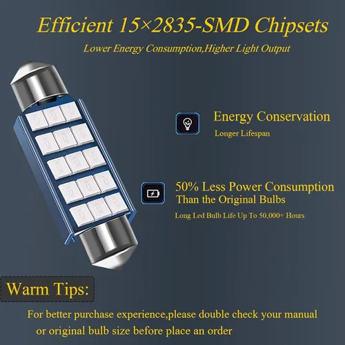 Miniatura 4 de Pack-2 focos LED extremadamente brillantes 578, 400 lm, 6500 K, chipsets 2835, 41 mm 42 mm (azul) para luces LED interiores de cúpula, mapa, puerta