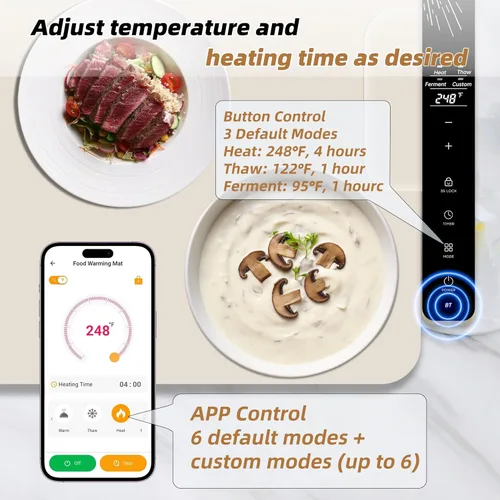 Miniatura 2 de Monteka Tapete de calentamiento para alimentos de 24.8"×15", bandejas de calentamiento eléctrico con aplicación y control de botón, alfombrilla